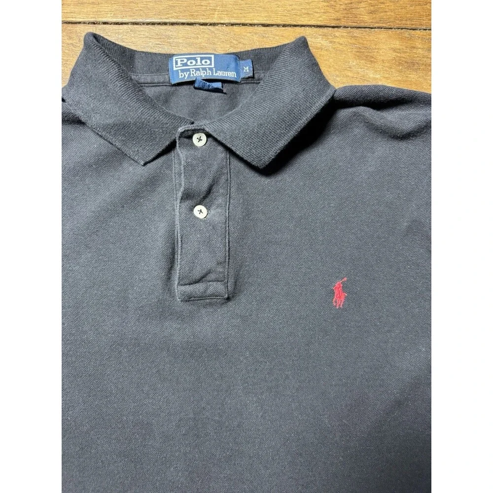Vintage Polo Ralph Lauren Long Sleeve Polo Collard Shirt Men's Medium Black - Picture 5 of 5